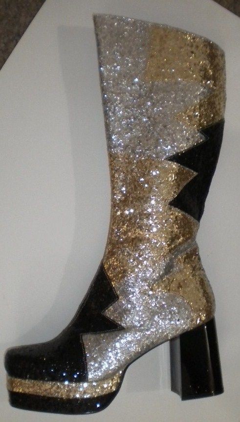   Gold Glitter Platform KISS Pimp 70s Disco Costume Boots size 13 14