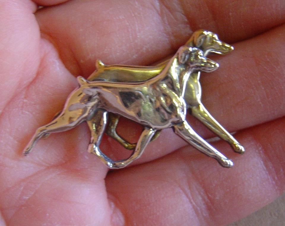 DOBERMAN PINSCHER Dobe Pendants Jewelry Pin DOUBLE TROTTING FIGURES 