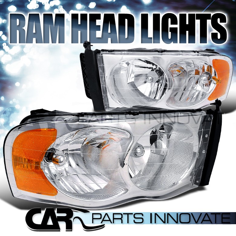 DODGE 02 05 RAM 1500/2500/3500 CLEAR CRYSTAL HEADLIGHTS CHROME+AMBER 