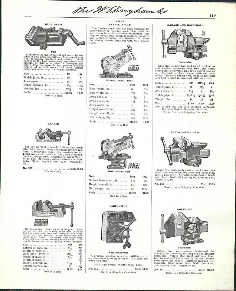   ad Columbian Vises Heavy Chipping Dody Makers Reed Yost Yankee Pexto