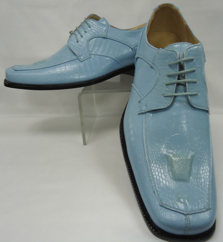 Mens Cool Baby Blue Faux Croco Head Dress Shoes 733 032 Size 13 14 15