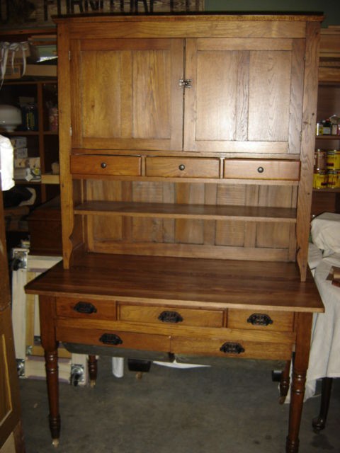 Antique Oak Possum Belly  Bin Drawer Kitchen Cabinet