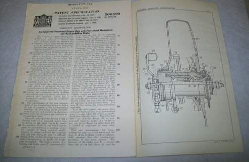 CYCLEMOTOR FREE WHEEL PATENT.FICHTEL & SACHS.1939