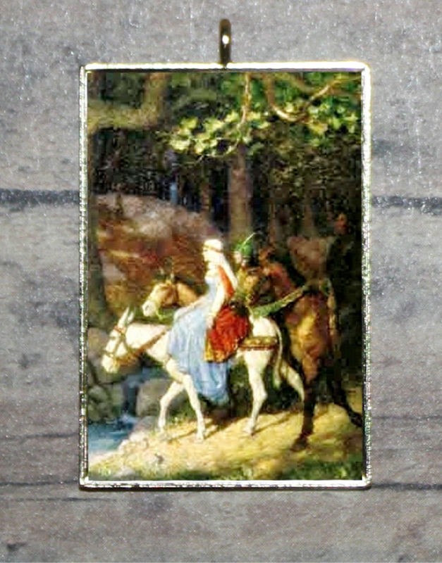 HORSE Maid Marion ROBIN HOOD altered art PENDANT ornament for 