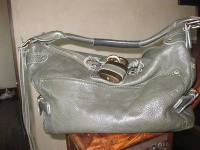 CHLOE LARGE PADDINGTON HANDBAG OLIVE GRAY PEBBLE LEATHER AUTHENTIC