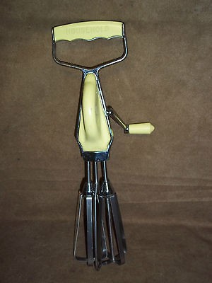 Vintage Household Egg Beater hand Mixer Retro Yellow cover RARE