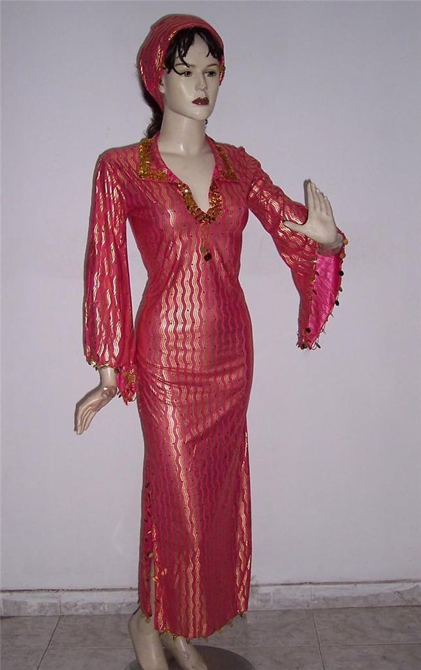 Egyptian Belly Dance Baladi/Saidi Galabeya Dress Costume w/head scarf 