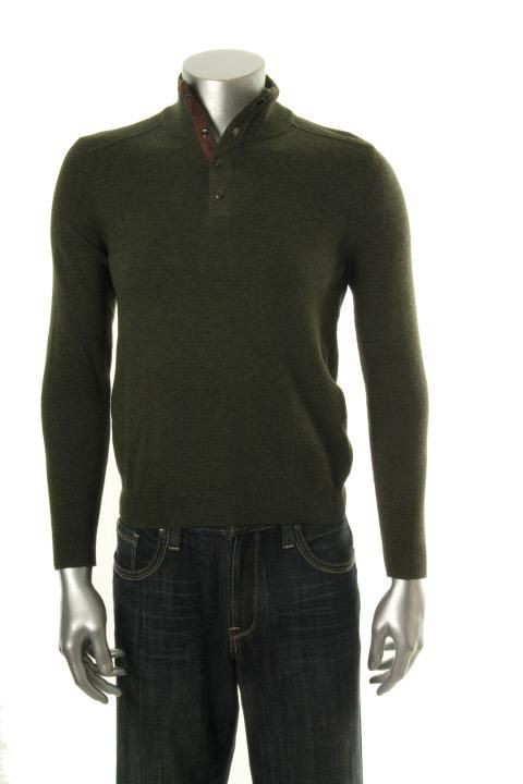 Tasso Elba NEW Green Ribbed Shoulder Funnel Snap Zip Neck Pullover 