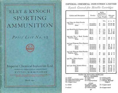 Kynoch 1931 Eley, Curtis Harvey, Nobel (ICI) Ammunition Catalog