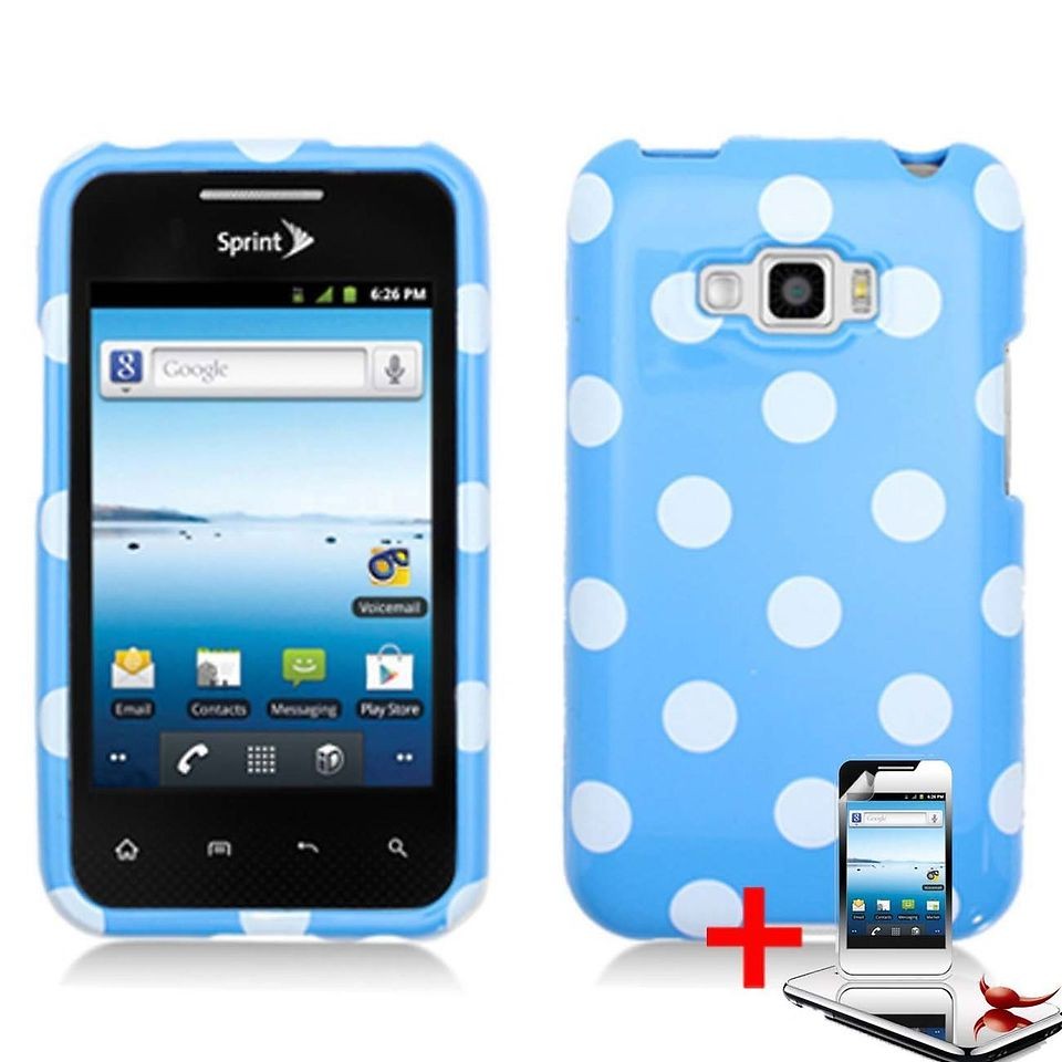 LG OPTIMUS ELITE LS696 WHITE POLKA DOTS ON BLUE HARD CASE SNAP ON 