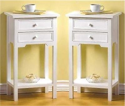 Set of Two (2)** WHITE SIDE END NIGHTSTAND TABLE WITH TWO DRAWERS 