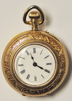 14k Solid Gold Swiss Pocket Watch Size 14 Ornate Demi Hunters Case 