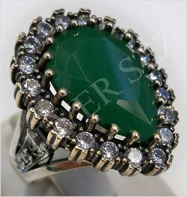 925 STERLING SILVER HURREM SULTAN EMERALD COLOUR RING HAREM HURRAM 