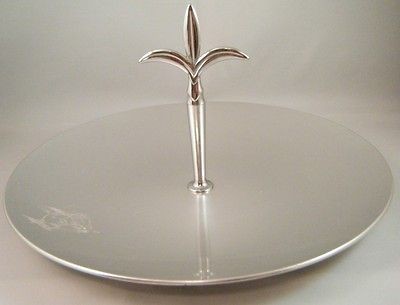 Vintage Retro Kensington Aluminum Serving Tray w/ Fleur De Lis Handle 