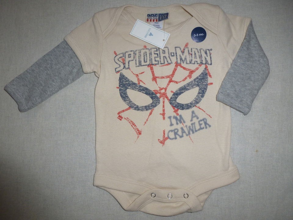 BABY GAP Junk Food Tan Grey Spiderman Im A Crawler Bodysuit Onesie 