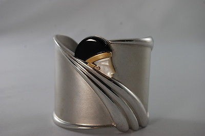 Erte TEMPEST Cuff Bracelet Sterling Silver 14K GOLD Onyx MOP Diamond 