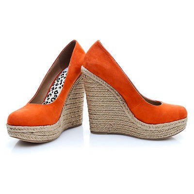 Earthy Chic Vivid Color Suede Espadrille Platform Wedge Pump Burnt 