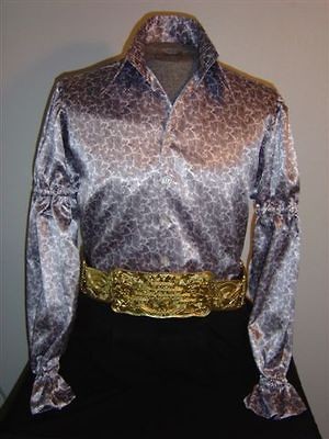 SMALL (Elvis ETA Costume) (Jumpsuit Era) White & Black Paisley Satin 