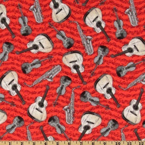 Lucys Crowd~I Love Lucy Instruments Red Fabric 1/2 yard