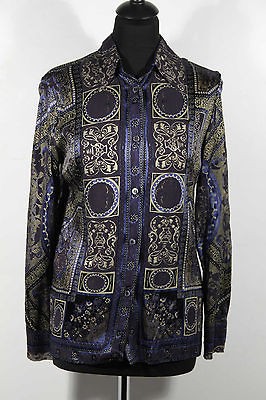 ETRO MILANO Italian Blue DAMASK Print BUTTON DOWN SHIRT Top BLOUSE