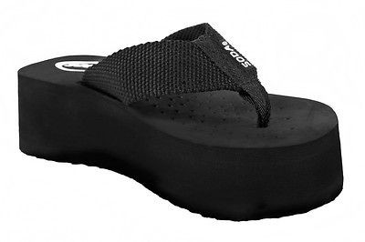 Aka Soda Low Platform Wedge Nylon EVA Flip Flop Sandal Black