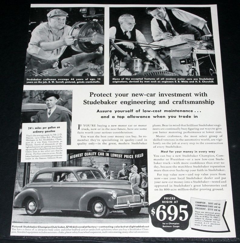 1941 OLD MAGAZINE PRINT AD, STUDEBAKER, CHAMPION CLUB SEDAN CAR 
