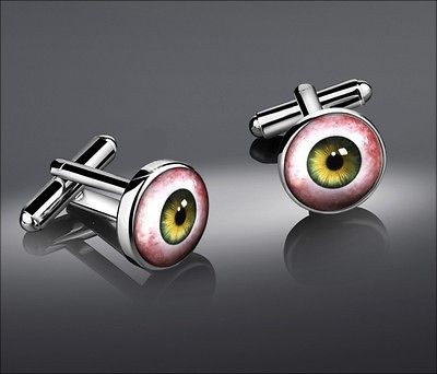 Human Eye Hazel Taxidermy Eyeball Horror Halloween Silver Cufflinks 