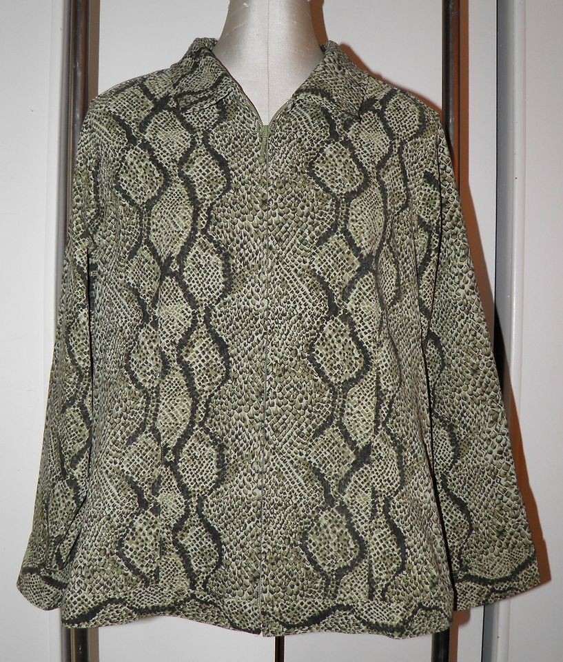 AVENUE Size 14W 16W Jacket Full Zip Snakeskin Print Green Black 