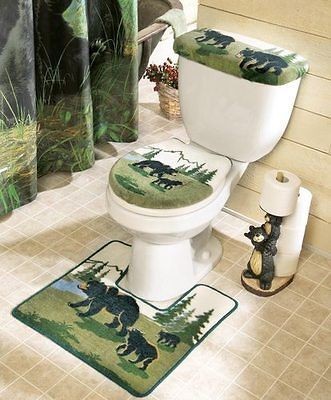   Bear Toilet Commode & Bath Rug Woodland Cabin Lodge Bath Decor