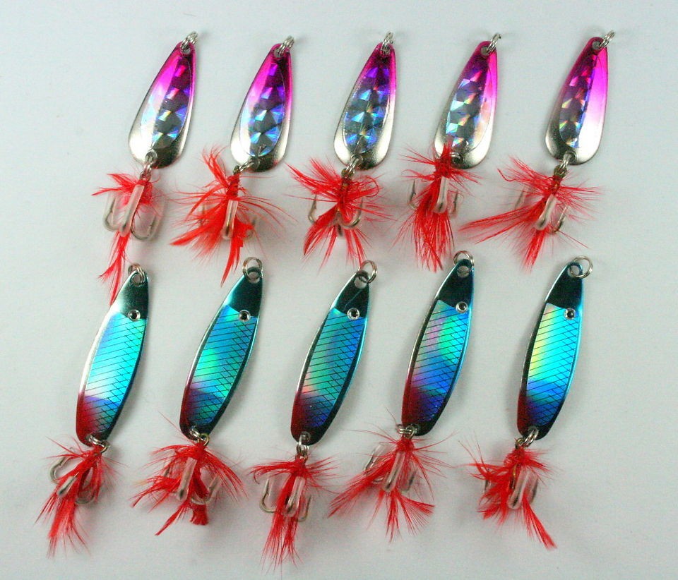 LOT 10 FISHING LURES SPOON HOOK BASS WALLEYE