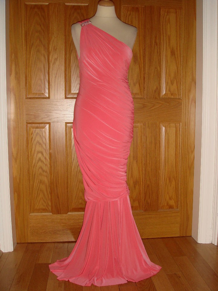 BNWT CORAL GRECIAN ONE SHOULDER MERMAID FISHTAIL DRESS