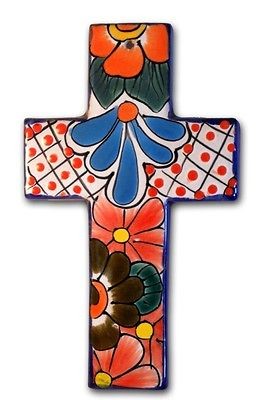 MEXICAN TALAVERA POTTERY WALL CROSS 8.5  TTM1008.5