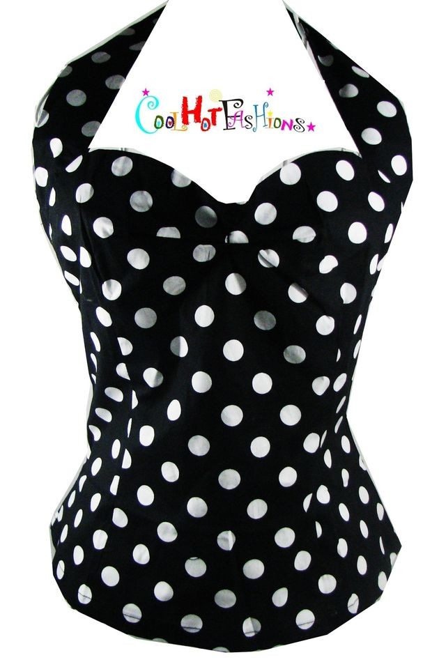 Black & White Polka Dot Halter Top 50s 60s Rockabilly Punk Vintage 