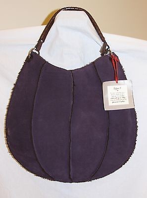 NWT SOFIA C. Viola Dark Violet Lamb Leather Brown Fur BALLOON Shoulder 