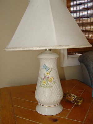 Irish Belleek China Woodland Bouquet Lamp Flowers & Butterflies Made 