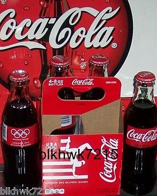 2012 LONDON OLYMPICS U. S VERSION 4 PACK W/ CARRIER 8 OZ GLASS COCA 