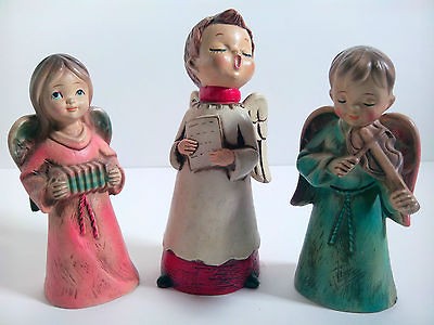 VINTAGE 3 ANGLES CERAMIC STATUES MUSICIANS HAND PAINTED