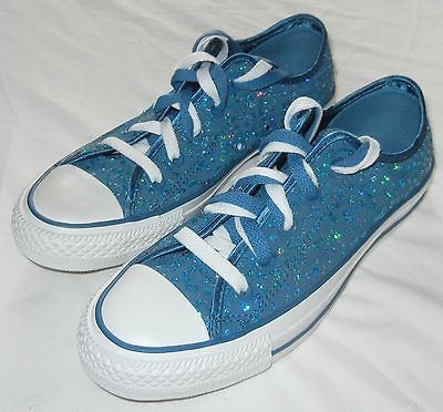 Converse All Star Womens Garden Sequins Blue Steel Lace Up Sneakers 