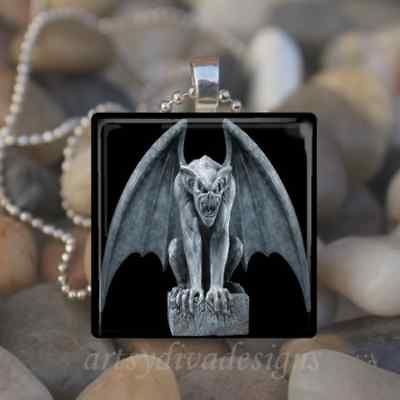 GARGOYLE GLASS TILE PENDANT NECKLACE KEYCHAIN design 2