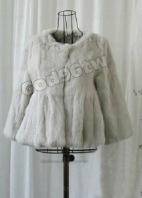   Genuine Rabbit Fur Coat Jacket Outwear Garment Vintage Women Ladies