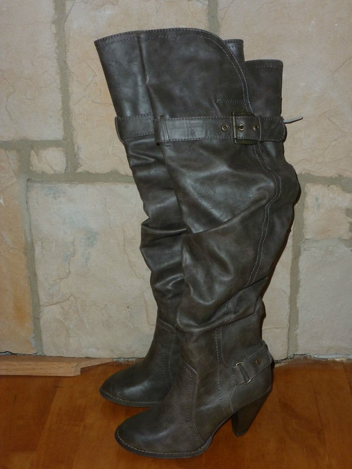 NEW WOMENS ELLE GRAY OVER THE KNEE BOOTS SIZE 6