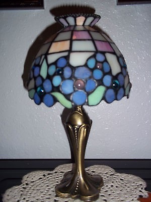 Partylite mosaic glass lamp with brass base votive holder excellent 