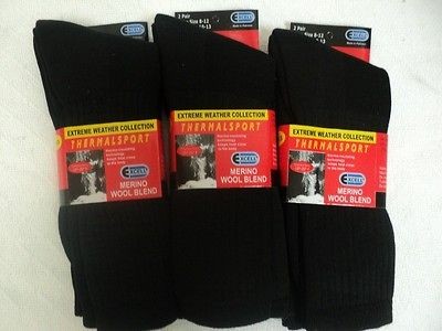 Pairs Black Excell 77% Wool Blend Thermalsport Thermal Socks 9 