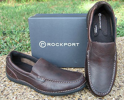 NEW Mens Rockport Thru the Week Brown Leather Loafer Slip On Shoes 