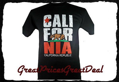 NEW T Shirt Cali Flag CALIFORNIA Bear REPUBLIC White or Black S M L XL