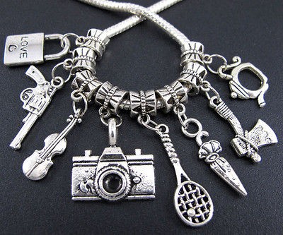 Mix 100pcs Tibetan Silver Gun Camera Violin Dangle Beads Fit DIY Charm 