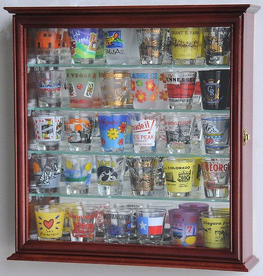   Glass or 16 Shooter Display Case Cabinet Mirror Back w/ Glass Shelves