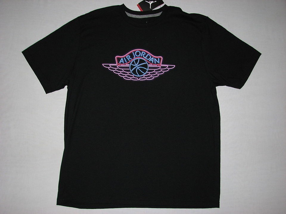   Jordan Neon Wings T Shirt Black NWT Basketball Glow In The Dark 465107