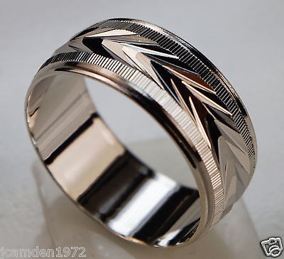 Mens Ladies Wheat pattern Wedding Band 18k White Gold overlay size 8