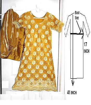 Fancy Golden Net Shirt / Kameez With Of White Flowers ( Complete Suit 